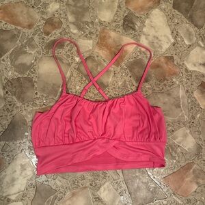 Almost Famous Pink Ruffled Crop Top with Crossing Straps